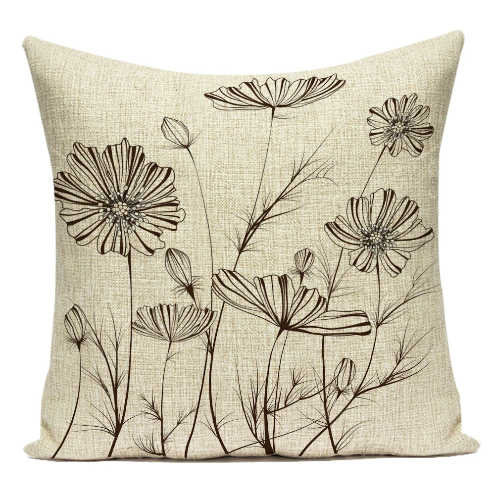 

Print Cushion Cover Floral Nordic Retro Bedroom Decoration Square Cushion Filling 45x45 Simple Plant Chair Textile Vintage E2146
