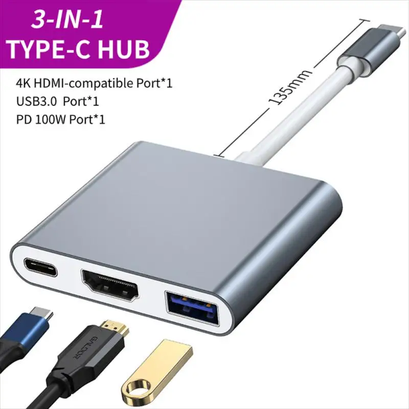 

Pd адаптер для быстрой зарядки Usb 3,0, Usb-разветвитель C на Hdmi-совместимый разветвитель 4k Hd, быстрая зарядка, Type-c концентратор 3 в 1, адаптер