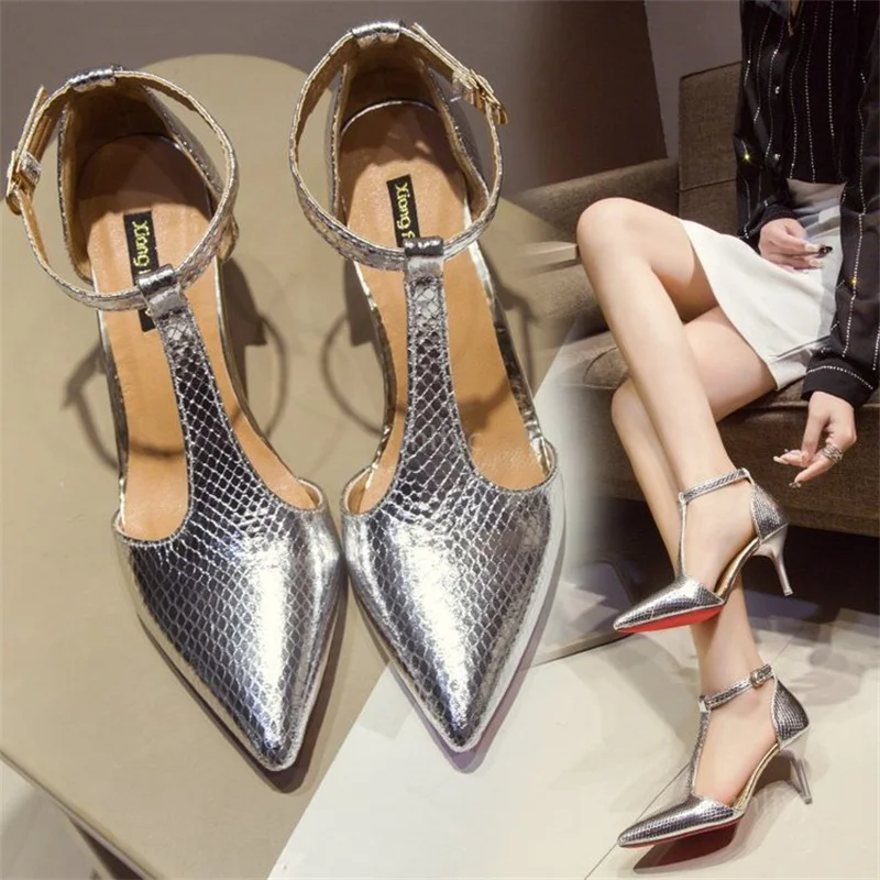 

2021 new sandals spring autumn fashion sexy high heels shallow mouth stiletto with a word buckle strap pointed toe shoes women