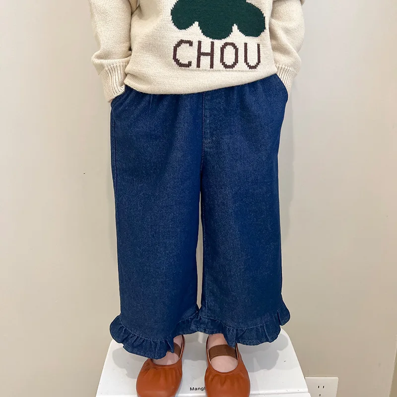 

Girls straight denim pants 2023 Autumn Children casual pants Kids loose all-match stringy selvedge jeans
