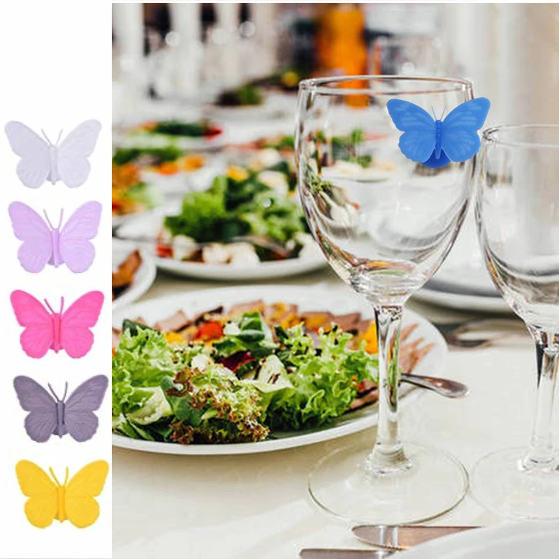 

5PCS Wine Glass Marker Recognizer Butterfly Type Cup Labels Juice Distinguisher Silicone Tag Party Food Drinks Bar Accessories
