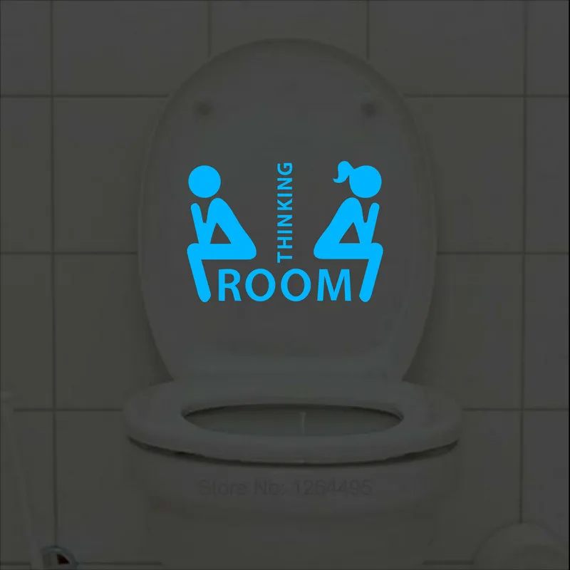 Фото Funny Thinking Room Luminous Toilet Sticker Cartoon Glow in the Dark Bathroom Sticker Washroom WC Wall Decoration Sticker Decal №2