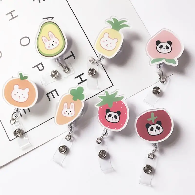 

Korean Easy Pull Button Cartoon Cute Small Animals Retractable Badge Reel Student Nurse Exhibition Enfermera Name Card Id Card