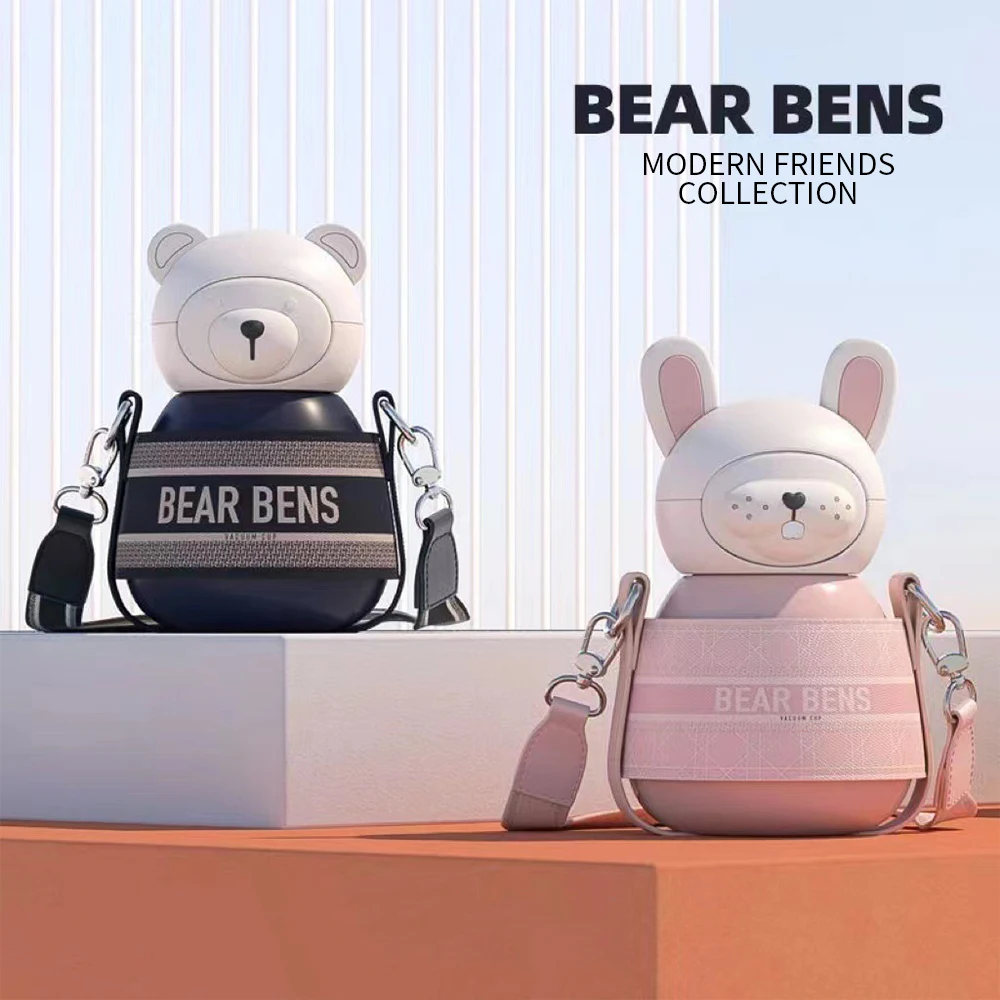 

850ML BEARBENS Thermos Water Bottle Bally Vacuum Cups Children Silicone Pipette Portable Travel 316 Stainless Steel