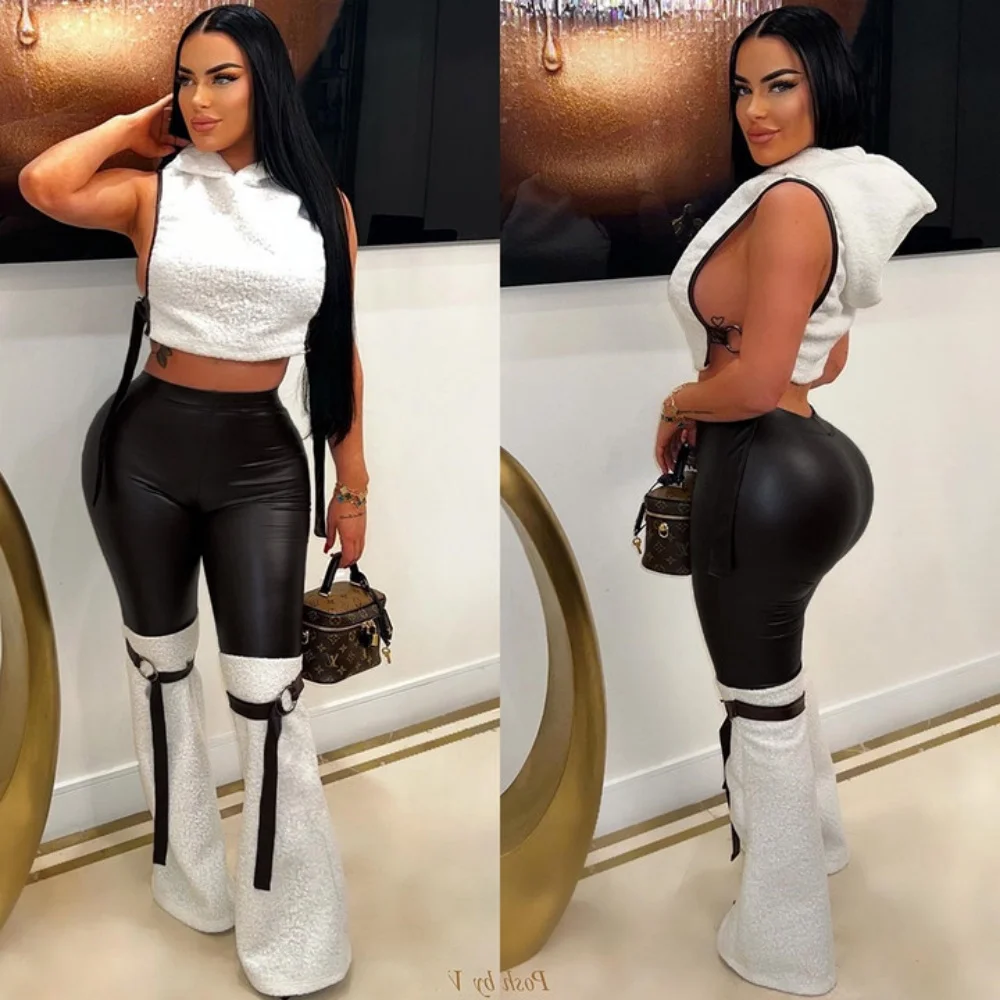 Женский комплект осенне-зимний модный флисовый без рукавов с завязками и широкие