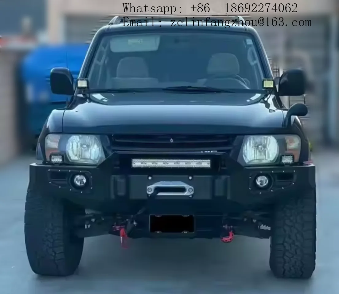 Фото Стальной передний бампер с вырезами под буксировочный крюк для Mitsubishi Pajero Montero V60 V70 V73 V77, внедорожный, усиленный. №5