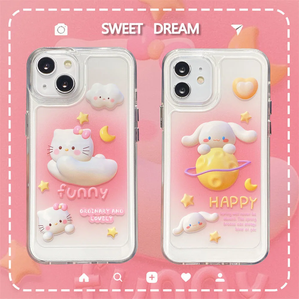 

Sanrio Cinnamonroll Hello Kitty Cute Cartoon Phone Cases For iPhone 13 12 11 Pro Max XR XS MAX X Y2k Girl Anti-drop Soft Cover