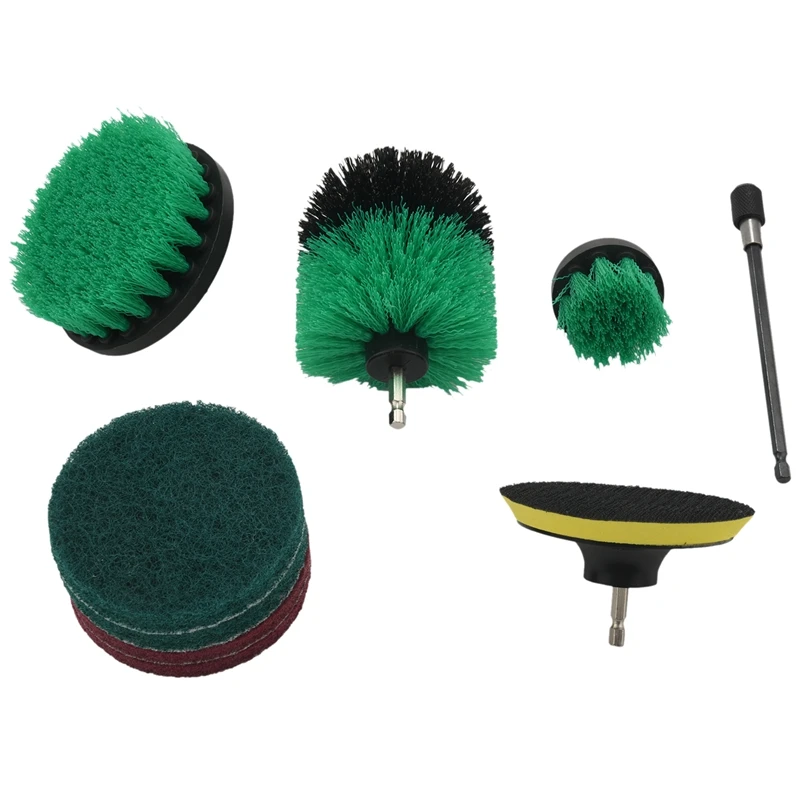 

9Pcs Drill Brush Attachment Kit Power Scrubber Drill Brushes With 6 Inch Long Reach Extension For Cleaning Bathroom, Kitchen, Ga