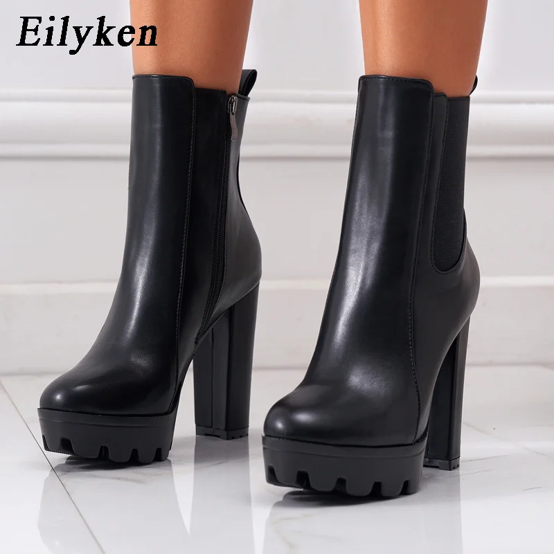 

Женские ботильоны на платформе и высоком массивном каблуке, мягкие кожаные полусапожки на молнии, дизайнерская обувь