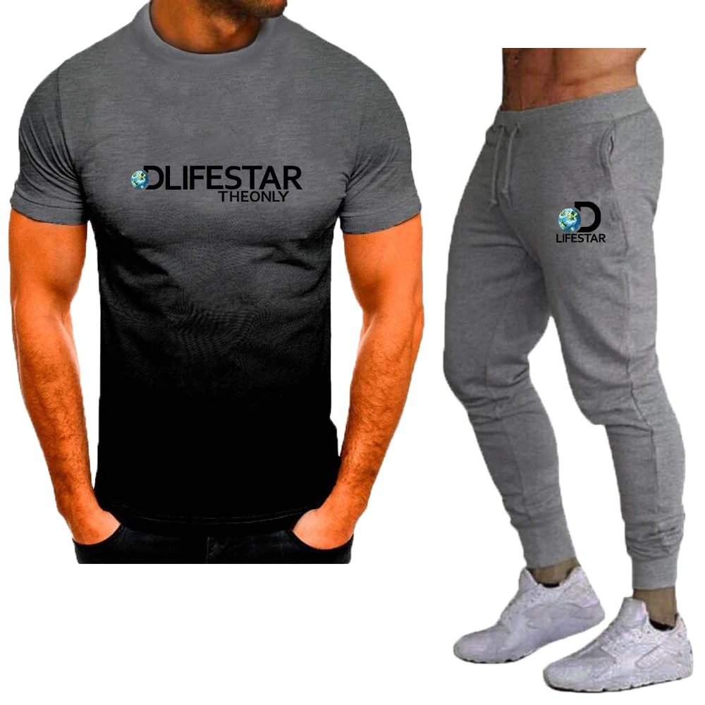 Tracksuit Set Men's 2023 Summer New Brand LIFESTAR Men's Sportswear T-shirt+Pants Sports Jogging Fitness Sports Casual Set