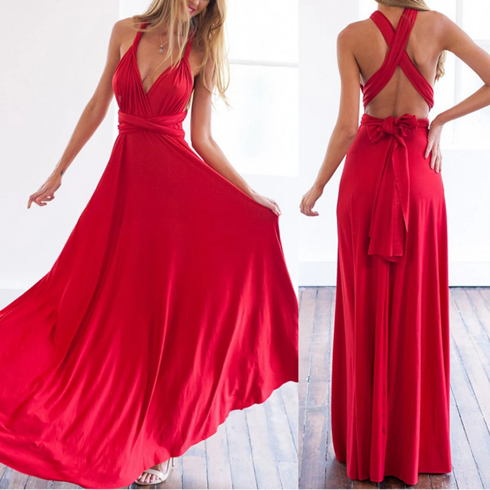 

2022 Sexy Women Boho Maxi Club Dress Multiway Wrap Bandage Long Dress Femme Party Bridesmaids Infinity Robe Convertible Longue