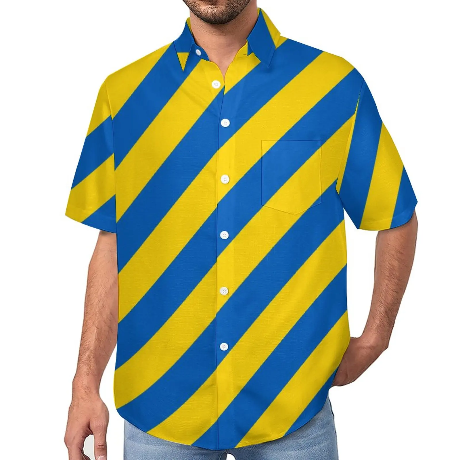 

Диагональная полосатая рубашка для отдыха с национальным флагом, летние повседневные рубашки, мужские крутые блузки с коротким рукавом, одежда с принтом, размера плюс 4XL