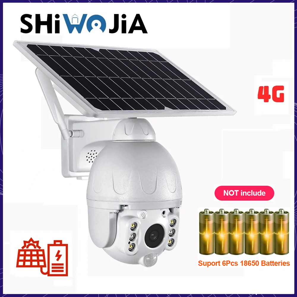 

SHIWOJIA 4G SIM WIFI Solar Battery PTZ Camera 1080P Outdoor Video Surveillance Waterproof PIR Alarm Motion Detection CCTV Cam