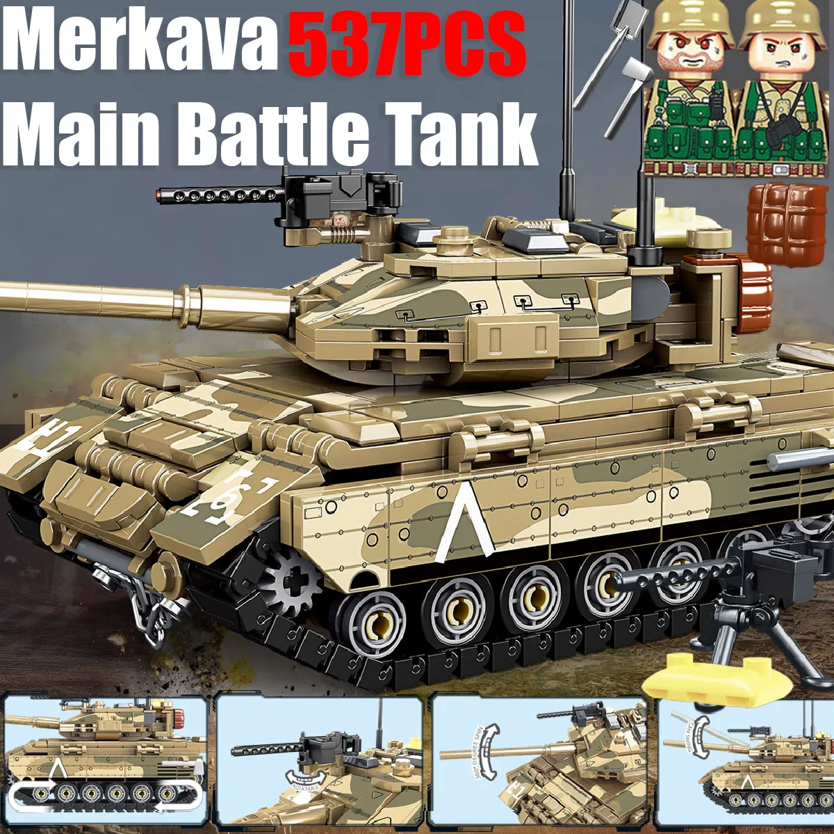 

MOC Merkava MK Main Battle Tank Building Blocks Kit War Scene Military Armored Vehicle Weapons Soldiers Figures Bricks Toys Gift