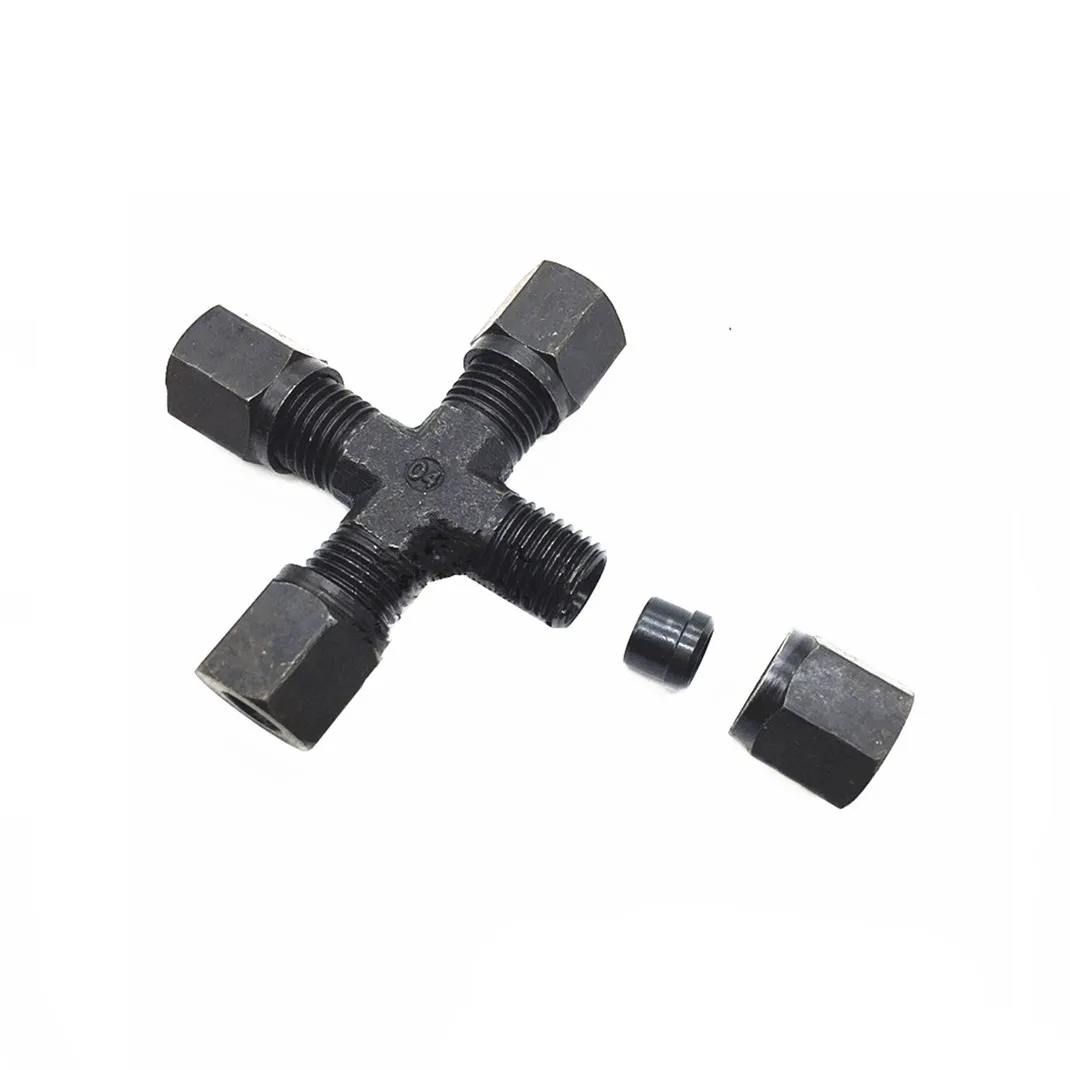 

Hydraulic iron Joint Fluid Joint Pipe Joint 6mm 8mm 10mm 12mm Card Sleeve Type end four - way Pipe Fitting