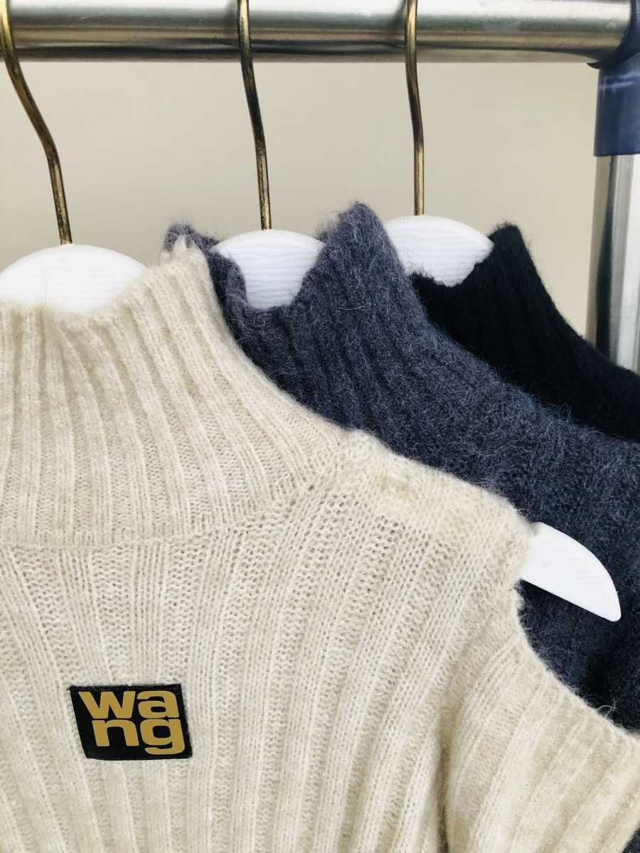 

AW Wang 2023 Autumn Winter High Elasticity Off Shoulder Sweater One Piece Skirt Slim Dress For Women Pullover Korean Clothing