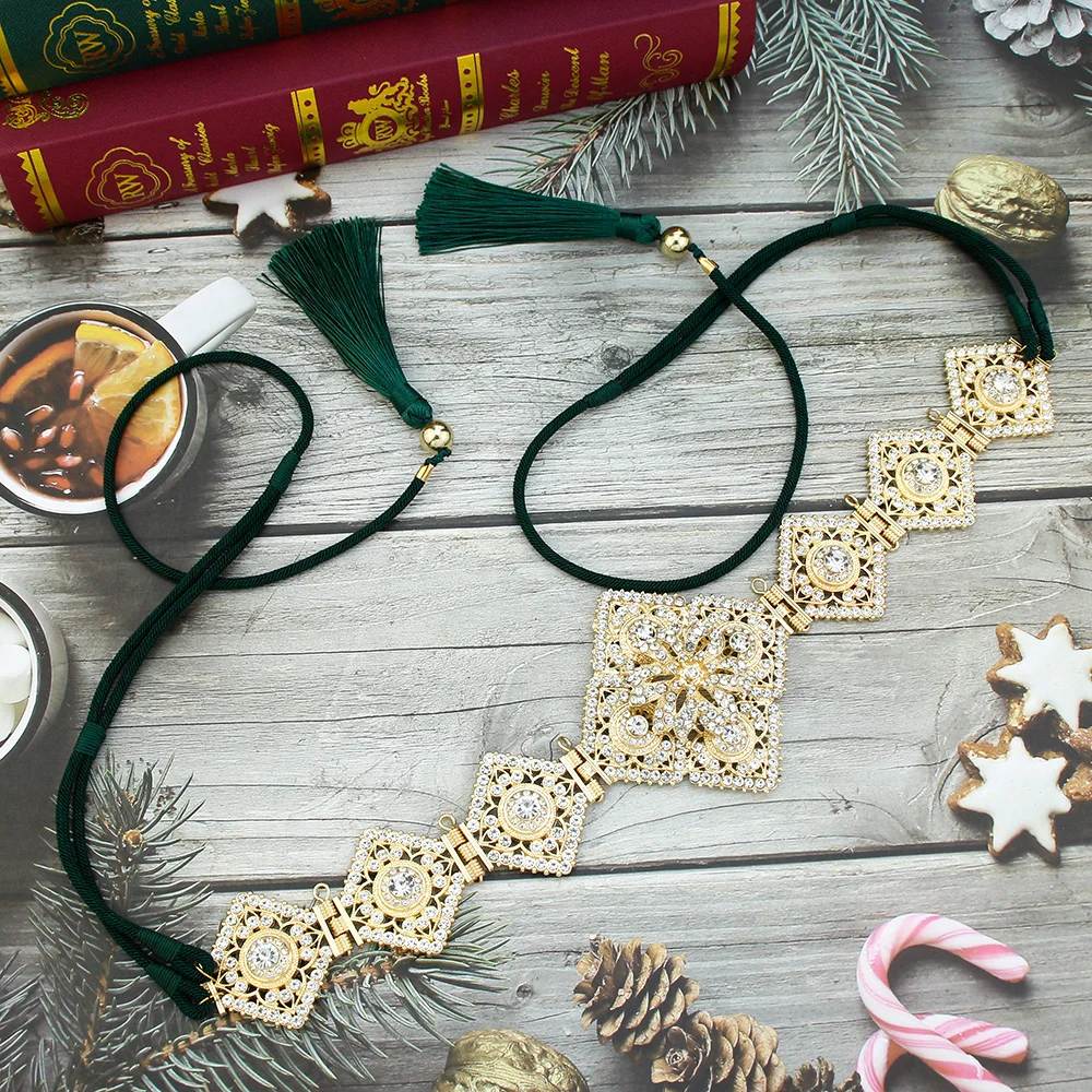 

Neovisson High Quality Morocco Rope Tassels Belt Crystal Gold Color Belt Arabic Bride Wedding Jewelry Caftan Chain Romantic Gift