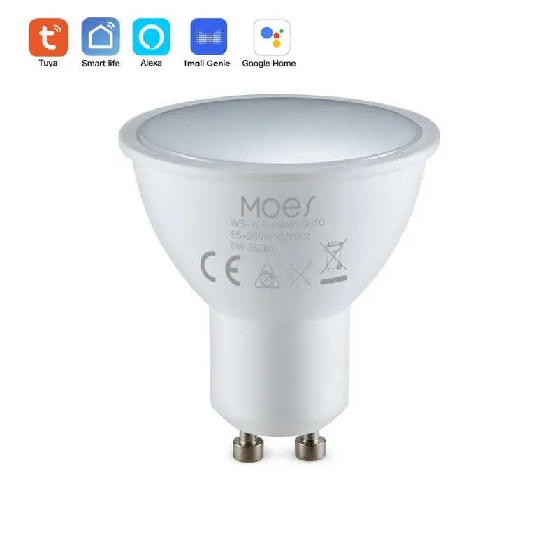 

Tuya GU10 WiFi Smart Light LED Bulbs RGBCW 5W Dimmable Lamps Smart Life Remote Contro Work With Alexa Google Home Yandex Alice