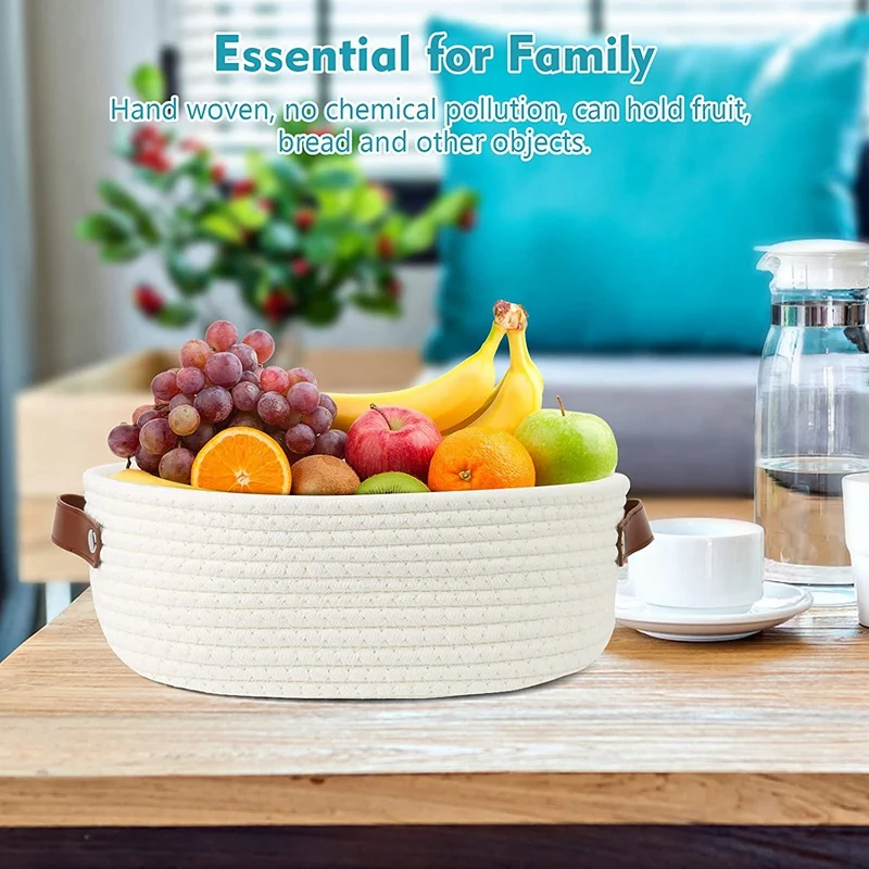 Акция! Плетеная детская корзина из хлопка и веревки с кожаной ручкой Детская