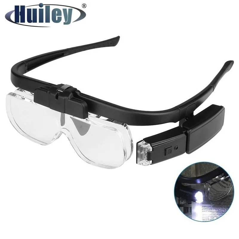 

Magnifying Glasses Folding Eyeglasses Magnifier USB Charging 2 LED Light 1.5X 2.0X 2.5X Adjustable 3 Lens Reading Repair Tool