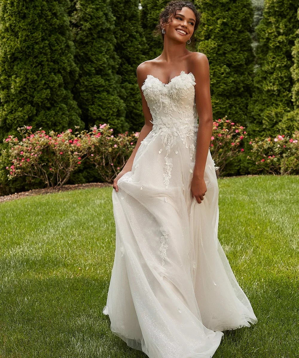 

Свадебное платье с открытыми плечами Lorencia, винтажное кружевное свадебное платье-трапеция с 3D цветочной аппликацией и бисером, свадебное платье для невесты, YAW82
