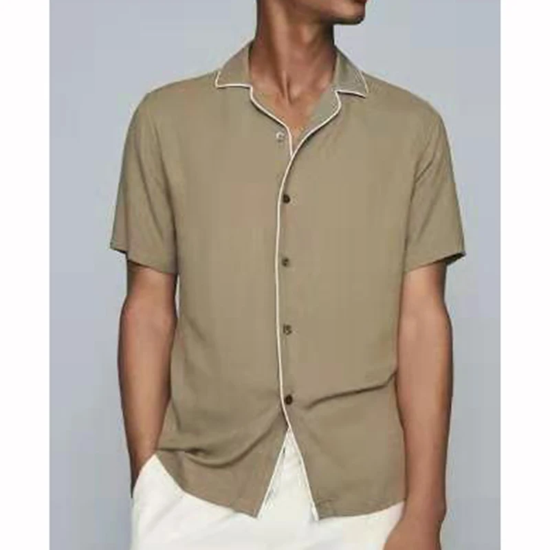 

2022 Shirt Men's Summer Lapel Solid Color Short Sleeve Solid Color Shirt Casual Male Shirt Clothing Man