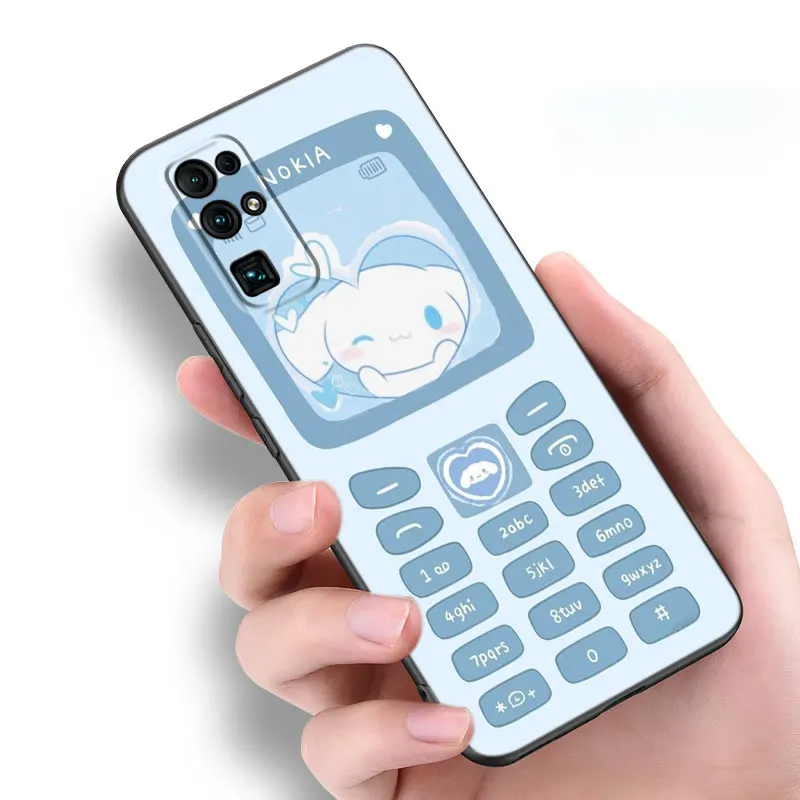 Черный телефонный чехол Kawaii Cinnamoroll для Huawei Honor 70 90 Lite X40 GT X50 i X5 Plus X6A X6S X7A X8A X8B X6 X7 X8 X9