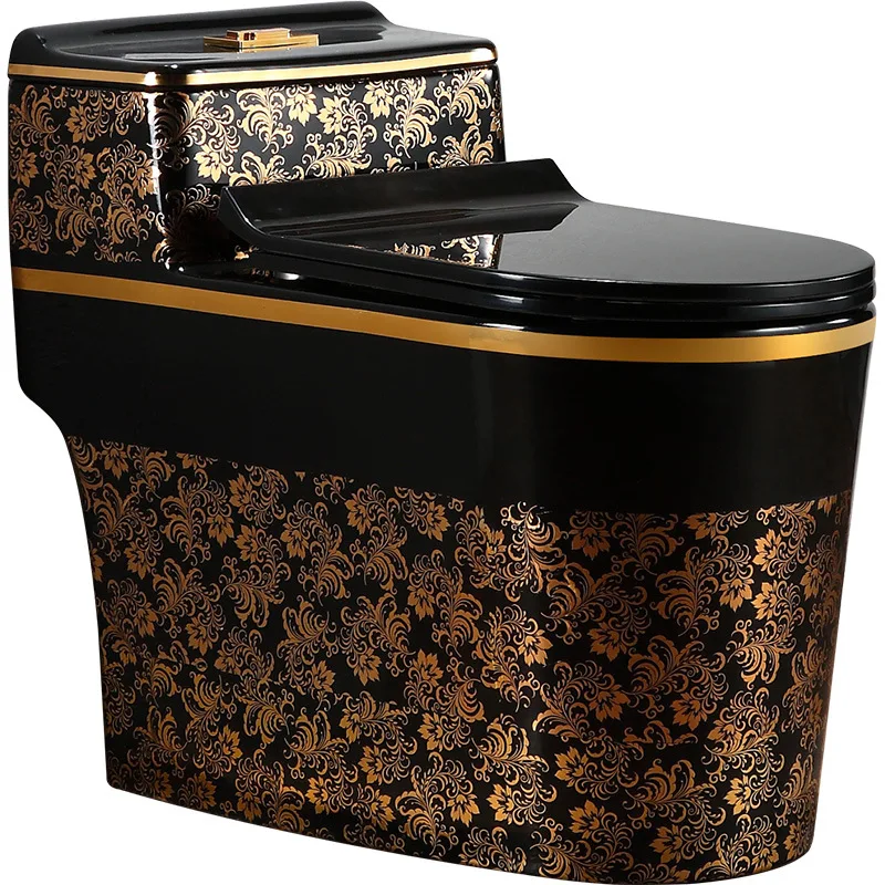 

Home hotel flush toilet mute siphon ceramic toilet black gold personalized toilet one-piece toilet