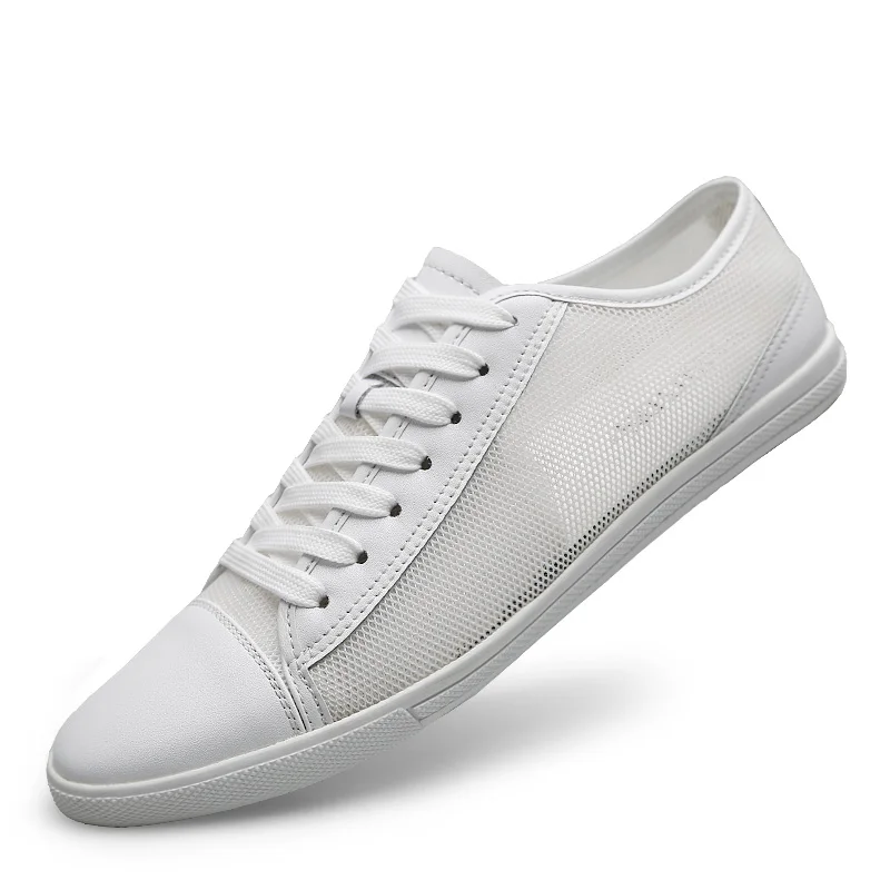 

Men's Flats Leisure Shoes Korean Version Solid Black White Breathable Net Men Casual Shoes Lightweight Leather Shoes