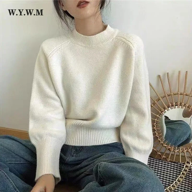 

WYWM Winter Vintage Base O-neck Knitted Sweater Women Casual Lazy Oaf All-match Pullover Sweaters Female Solid Simple Knitwear