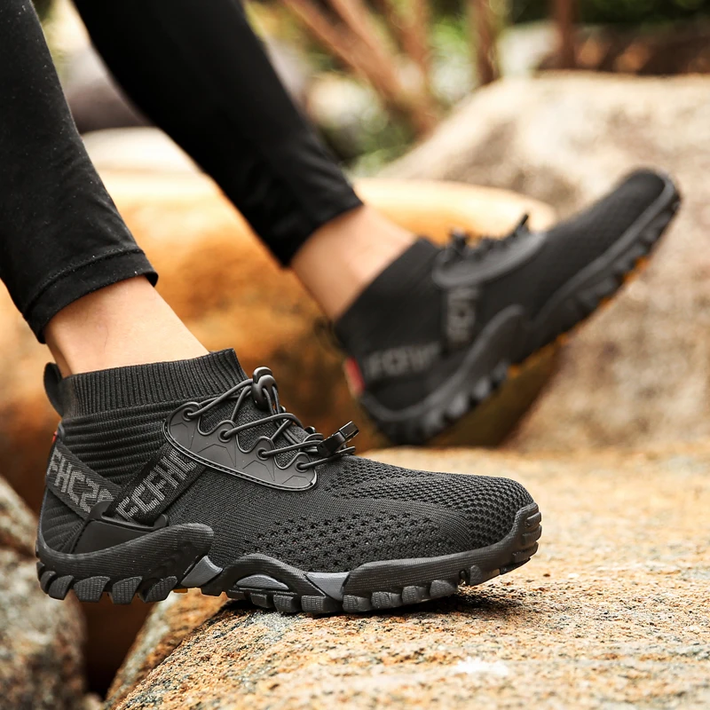 Unisex Hiking Shoes Knitted Outdoor Moutain Shoes High Top Comfort Nonslip Men Women Sneakers
