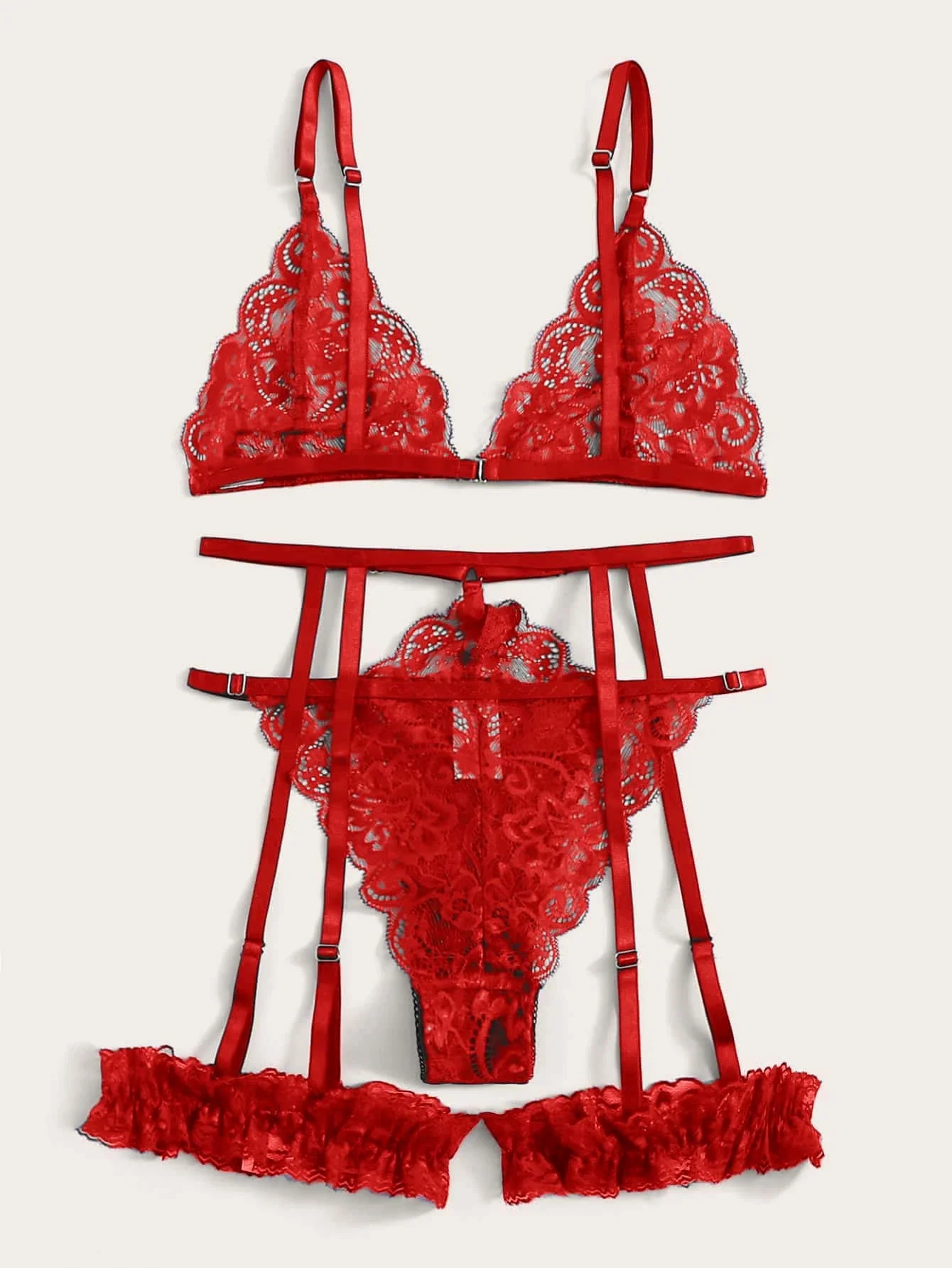 

Цветочный кружевной комплект нижнего белья с подвязками