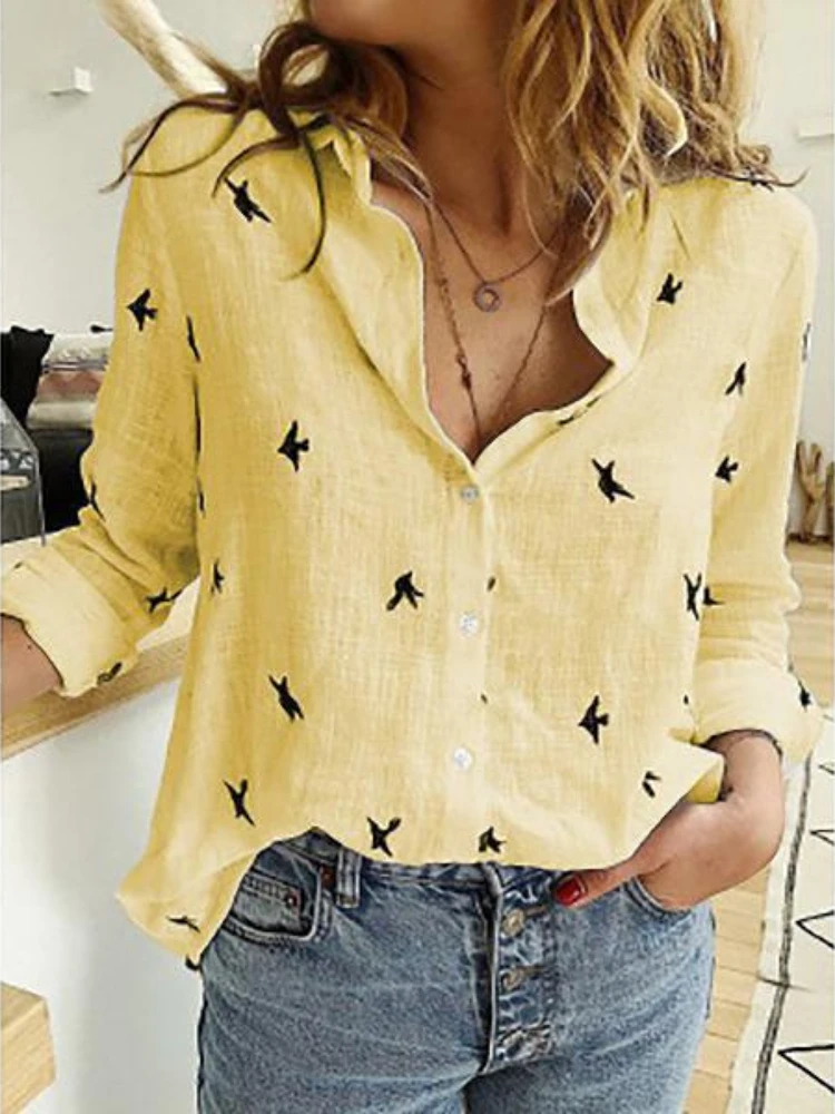 

Fashion Cotton Linen Women Shirt Blouse Casual Loose Buttons Solid Turndown Collar Long Sleeves Ladies Blouse Tops Blusas Mujer