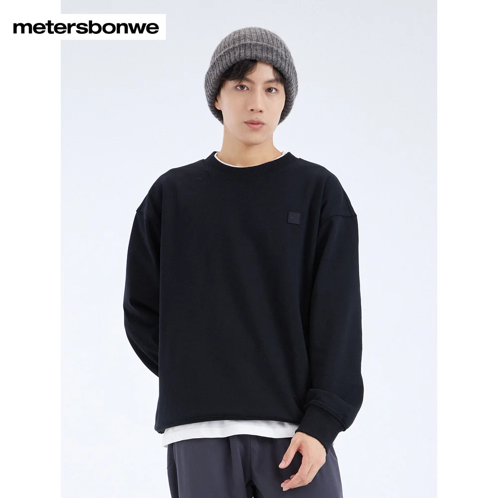 Metersbonwe Couple Solid Color Simple Pullover Loose O-Neck Sweat Shirt Casual Women Men Spring Autumn Jumper Leisure Tops