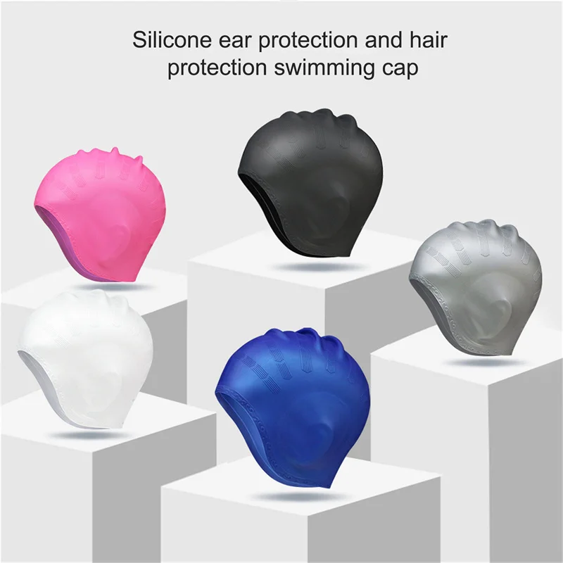 

Flexible Silicone Gel Ear Protect Adult Long Hair Sports Waterproof Swimming Cap