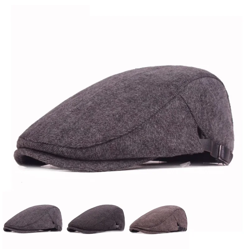 

Men's Newsboy Hats Autumn Winter British Western Style Striped Berets Caps Warm Wool Advanced Flat Ivy Cap Vintage Beret for Men