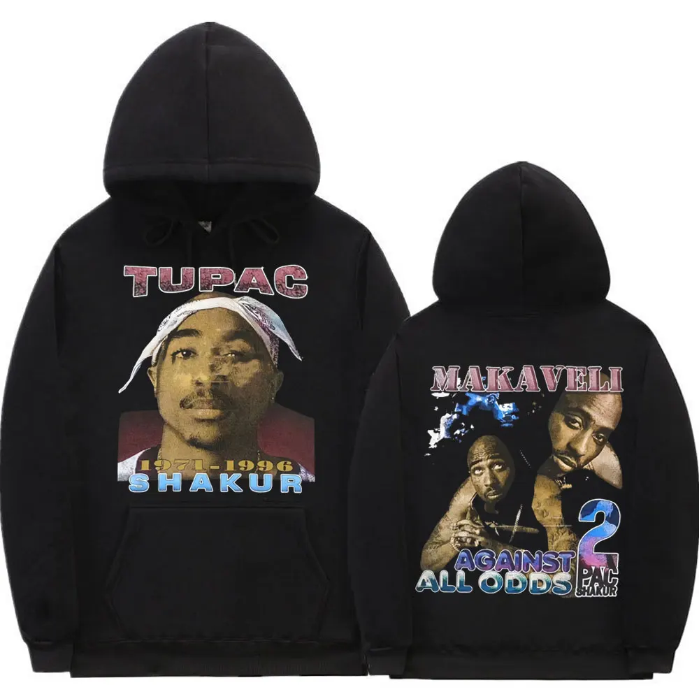 

Rapper Tupac 2Pac Shakur Makaveli Against All Odds Print Hoodie Men's Hip Hop Black Hooded Pullover Men Women Fashion Sweatshirt