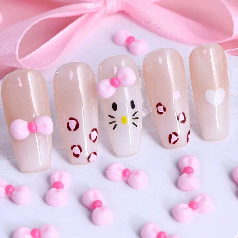 50 шт. Kawaii Cat Bow Nail Art Шарм 3D Бордовая смола Красный галстук-бабочка Кокосовая пальма