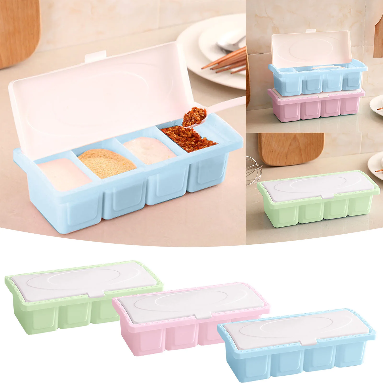 

4 Grid Seasoning Box Multi Grid Seasoning Rack Household Nesting Containers Rice Container Small Cereal Container Storage 1