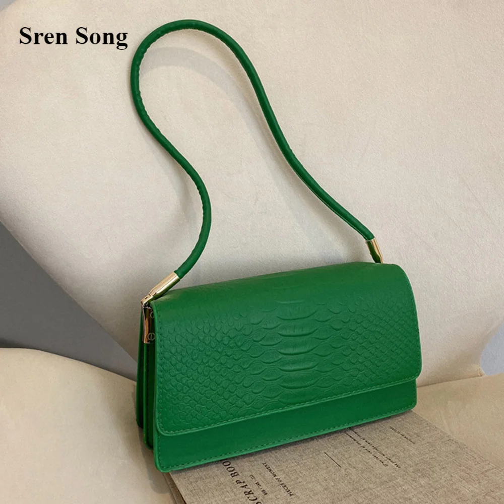 

Female 2022 Popular Crocodile Pattern Shoulder Underarm Bags Fashion Retro Handbags Horizontal Square High Quality Casual Bags