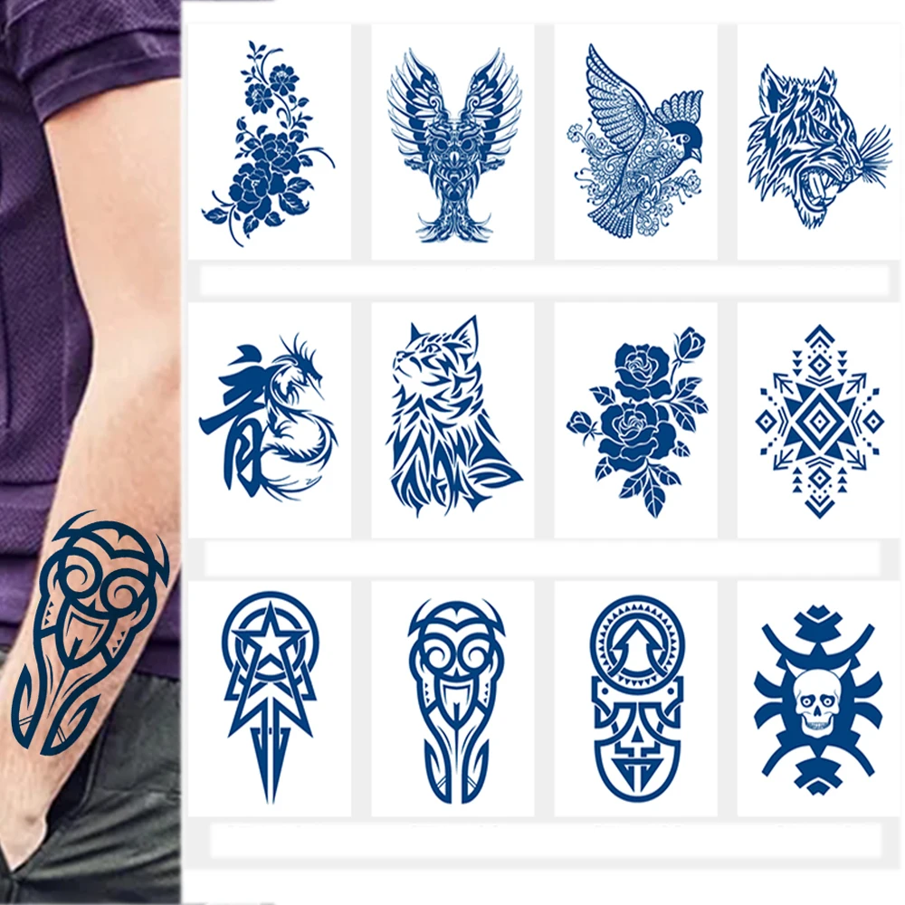 

100Pcs Wholesales Semi-Permanent Juice Ink Lasting Temporary Tattoo Sticker 7-15 Days Arrow Wolf Art Waterproof Man Star Women
