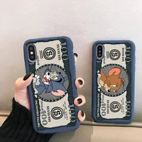 cute cartoon mouse tom and jerry cash money phone case for iphone 13 12 mini 11 pro xs max x xr 7 8 6 plus candy color blue soft
