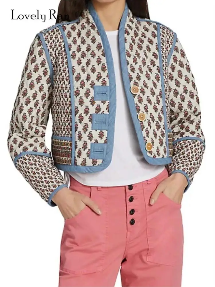 

Женская хлопковая куртка с принтом в стиле ретро, модная однобортная теплая укороченная куртка, Женская Повседневная Уличная одежда, осень-зима 2023