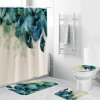feather pattern shower curtain set durable 1 set clear print bathtub drape set no odor wrinkle resistant for dorm for dorm