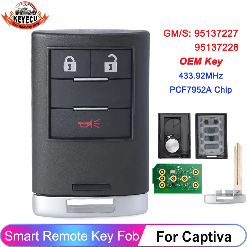 OEM GM/S: 95137227 / 95137228 433.92MHz PCF7952A For 2016 2017 2018 Chevrolet Holden Captiva Smart Remote Key Fob 3 Buttons - купить по