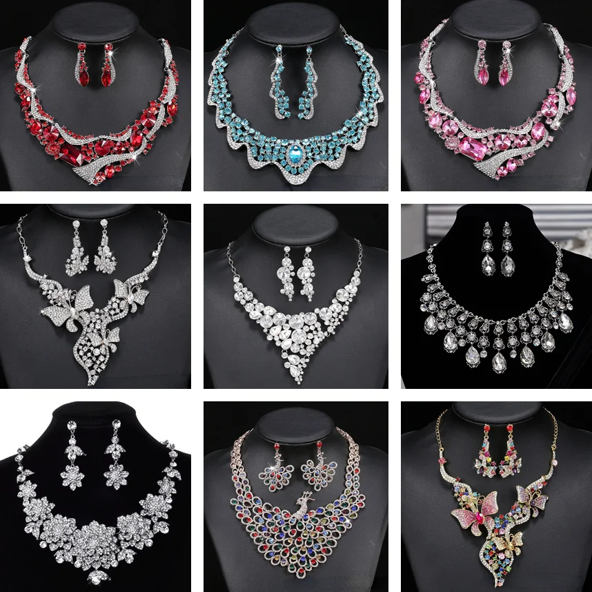 

New Ladies Jewelry Set Wedding Jewelry Bride Wedding Necklace Earrings Two-piece Set Nightclub Exaggerated Water Drop Necklace
