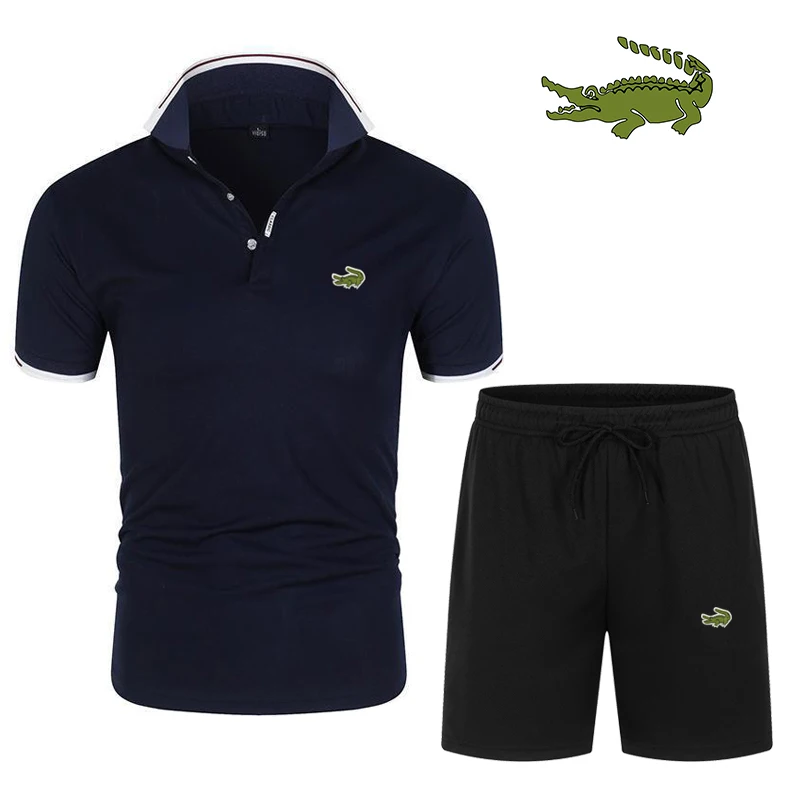 

High Quality New CARTELO Summer Men's Business Casual Embroidery POLO Shirt Short Sleeve Cotton Shirt+Shorts Set
