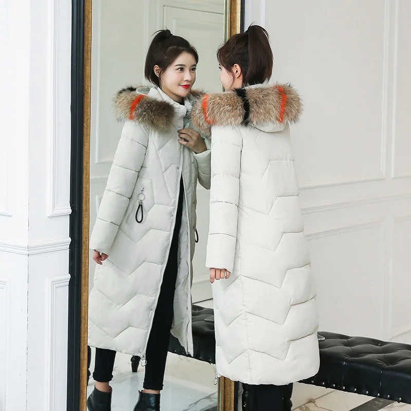 Cotton clothes women 2022 winter new Korean version long large women's coat big wool collar slim thick