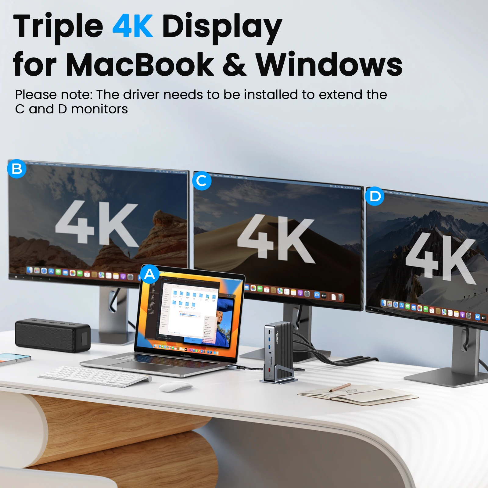 Док-станция для ноутбука 8K с поддержкой 3 мониторов тройной дисплей 4K мощностью 120