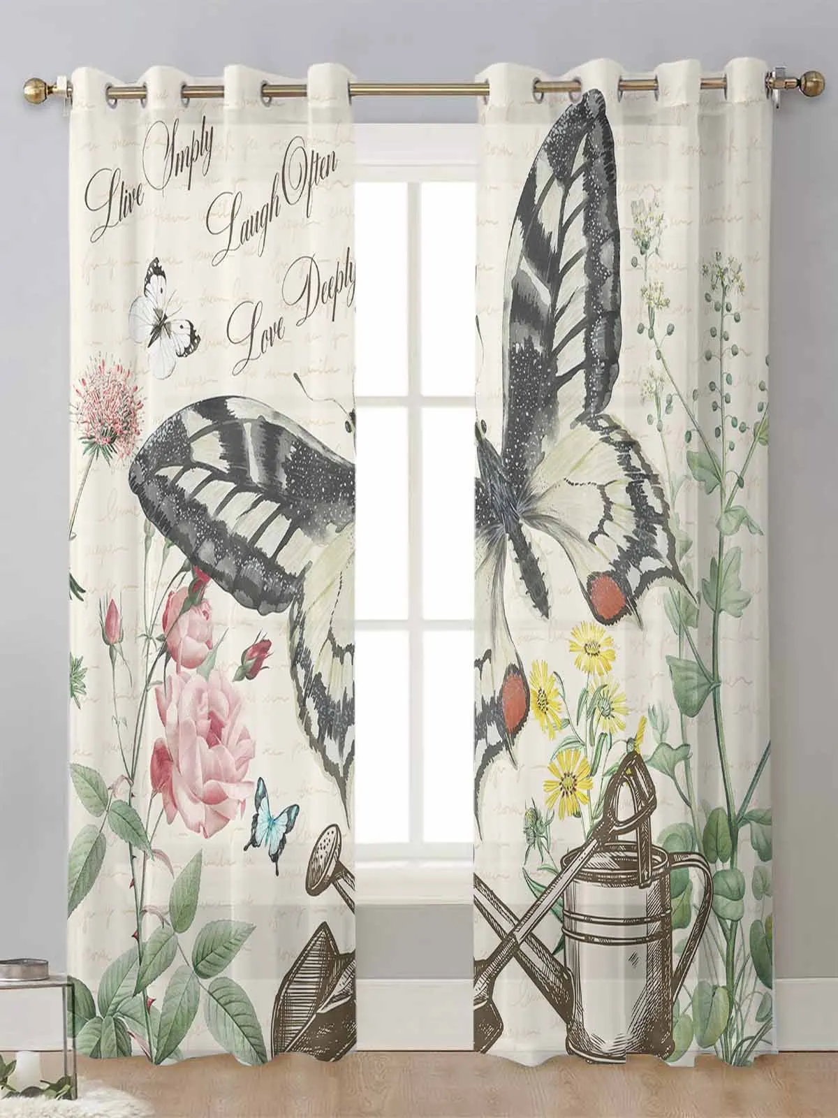 

Butterfly Flower Retro Sheer Curtains For Living Room Window Transparent Voile Tulle Curtain Cortinas Drapes Home Decor